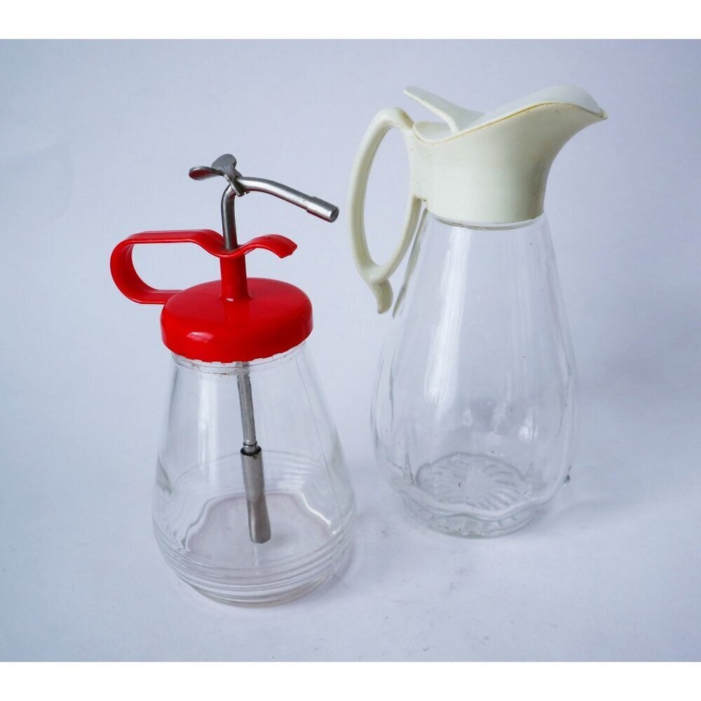 2 Vintage Syrup Dispenser Red Handle 1960s